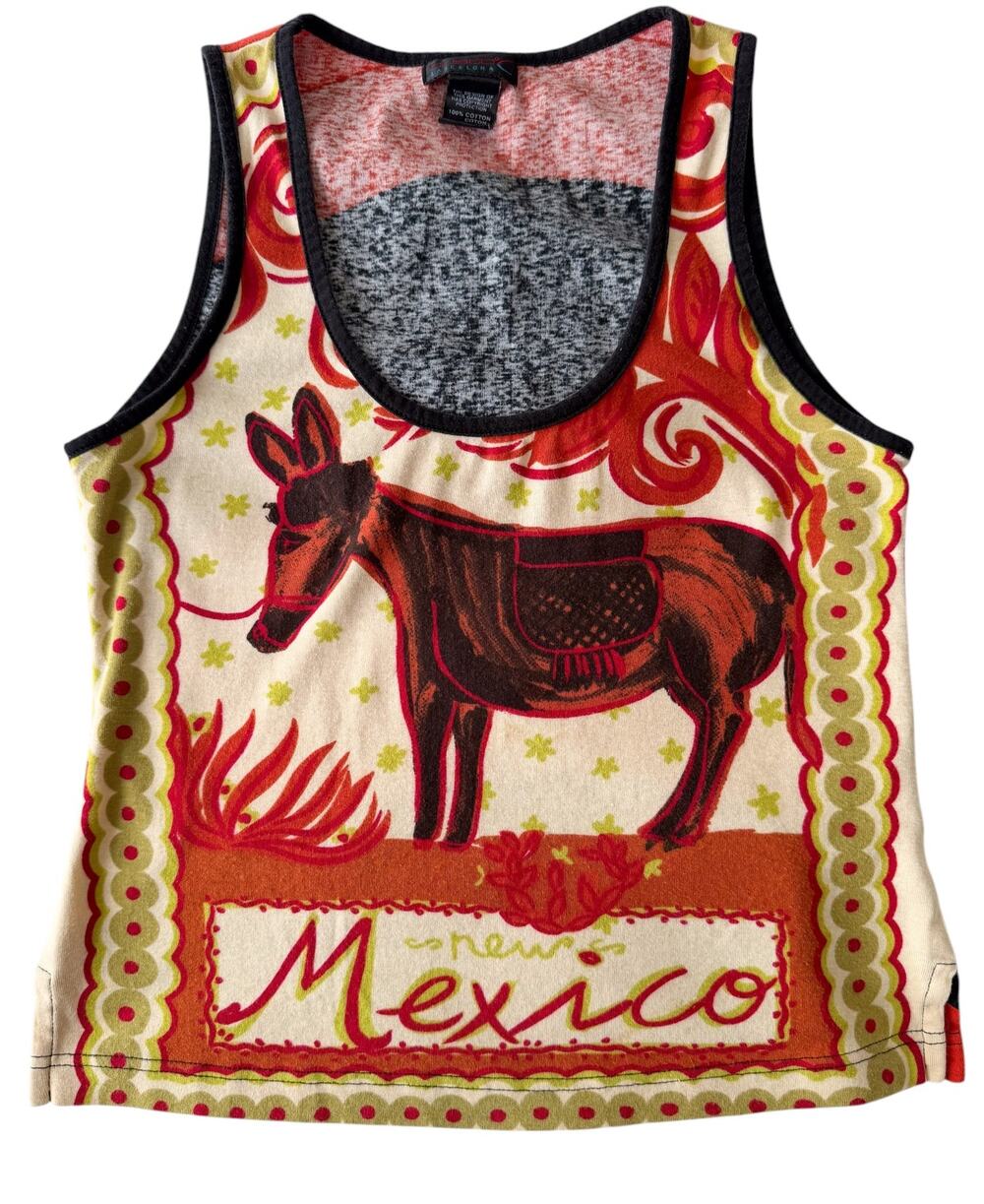 Custo Barcelona Y2K Vintage New Mexico Donkey Top L Southwest Folk Art Whimsical